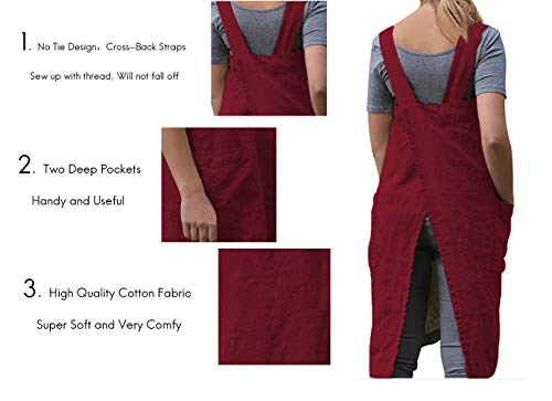 Women’s Pinafore Square Apron Baking Cooking Gardening Works Cross Back Cotton