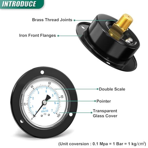 0 100PSI Black Front Flange Panel Mount