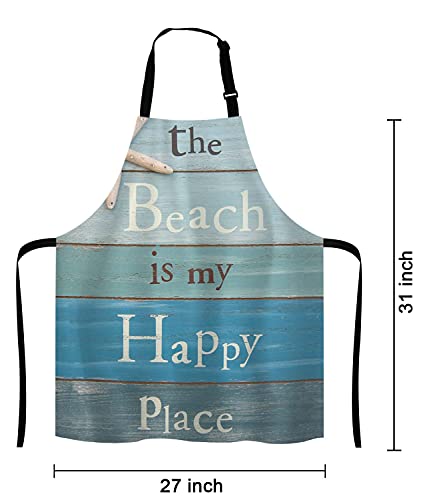 The Beach Is My Happy Place Bib Apron with Adjustable Neck for Men Women