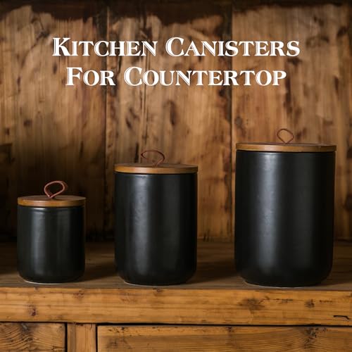 Black Ceramic Canister with Bamboo Lid (3 Count)