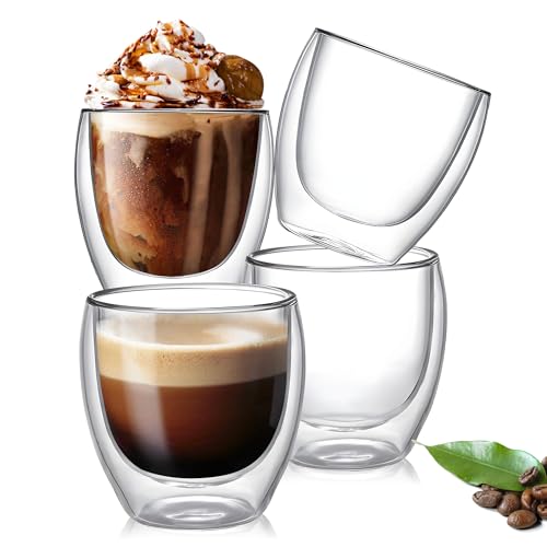 Set of 4 Double Walled Glass Coffee Mugs 8 Ounces Insulated Layer Coffee Cups Borosilicate Glass Espresso Cup for Hot Beverage (4 Count)