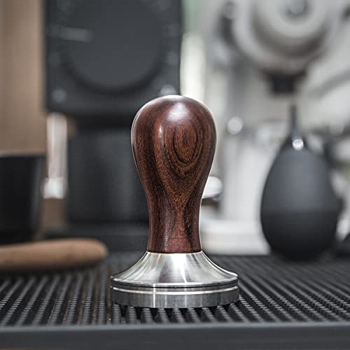 Coffee Tamper Espresso Press with Tamper Mat 304 Stainless Steel Flat Base Wooden Handle for Coffee Grounds Barista Espresso Machines Accessory