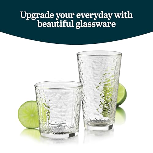 Yucatan Textured Tumbler & Rocks Drinking Glasses Set of 16 (16 Count)