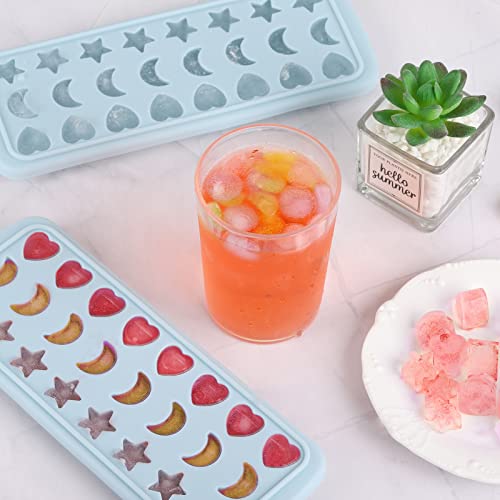 Moon Stars and Heart Ice Cube Tray Silicone Molds with Liquid Dropper