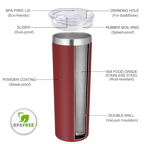 20 oz Stainless Steel Skinny Tumbler with Lids and Straws (6 Count)