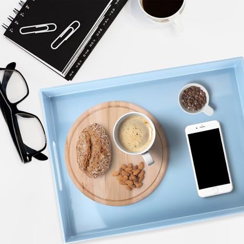 Blue Plastic Serving Tray with Handles for Coffee Table