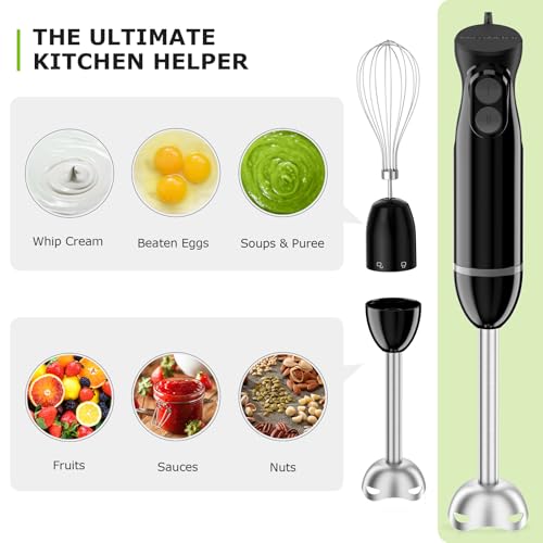 3-in-1 Immersion Blender Handheld with 2 Mixing Speed