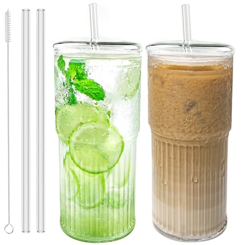 Glass Cups with Lids and Glass Straws (2 Count)