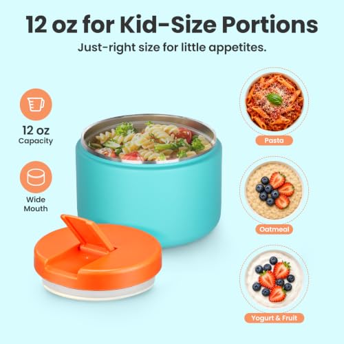 12oz Insulated Vacuum Food Jar with Buckle Lid Wide Mouth Soup Thermo for Hot Food Kids Leakproof Stainless Steel Lunch Container
