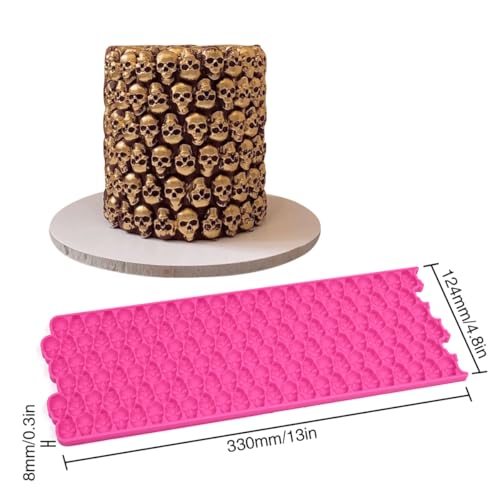 Silicone Mold 3D Hollow Out Lace Molds 3D Skull Cake Lace Mat Halloween Silicone Mould Fondant Mold Chocolate Stencil Cake Decorating Border Bakeware