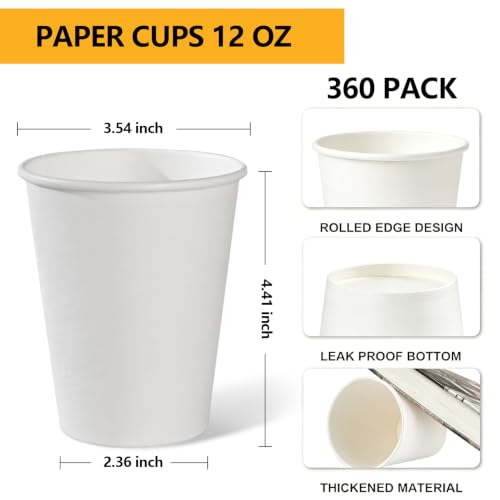 360 Pack 12 oz Disposable Paper Coffee Cups (360 Count)