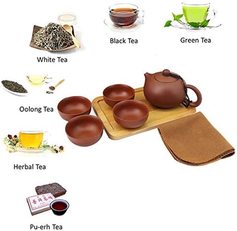 Goclothod Chinese Kungfu Teapot Handmade Tea Set Purple Clay Teapot Ceramic Teapot Teacups (1Teapot&4Cups)