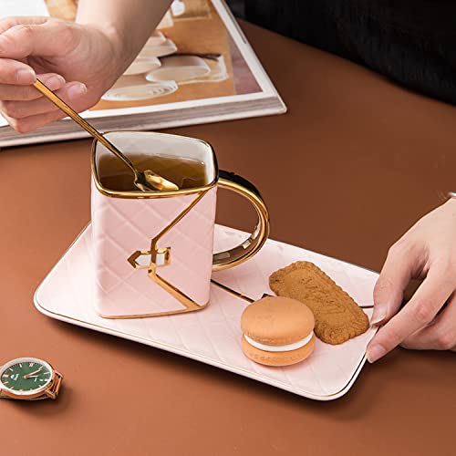 Ceramic Purse Coffee Mugs Set Tea Cup Unique Bag shaped mug and Saucer Set with Spoon and Saucer For Women Mother's Day Christmas Gifts (10 Count)