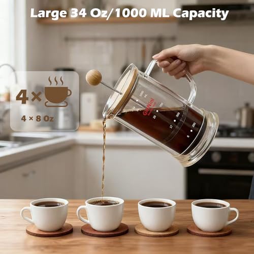 34oz French Press Coffee & Tea Maker Double (33.814 Fl Oz)