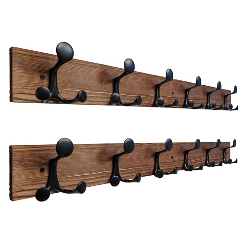 36 Inch Wood Coat Rack Wall Mount with 6 Triple Hooks (2 Count)