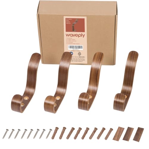 Plywood Wall Hooks Set of 4 Wood Coat Hooks Hanging Clothes Hats Robes Towels Wooden (4 Count)