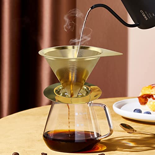 Pour Over Coffee Dripper Reusable Coffee Filter Paperless Coffee Filter Stainless Steel Pour Over Coffee Maker Cone Coffee Dripper for 1