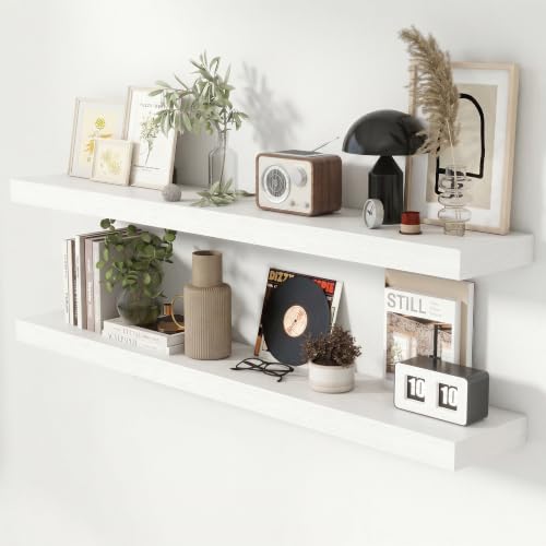 51 Inch Floating Shelves for Wall 8 Inch Deep White Shelves Set of 2