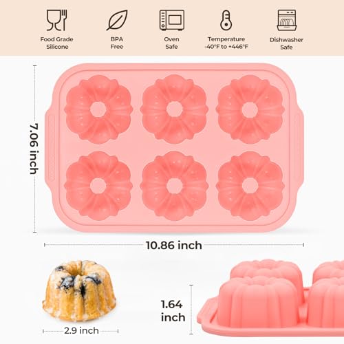 3 Inch Mini Fluted Tube Cake Pans for Baking with Metal Reinforced Frame (2 Count)