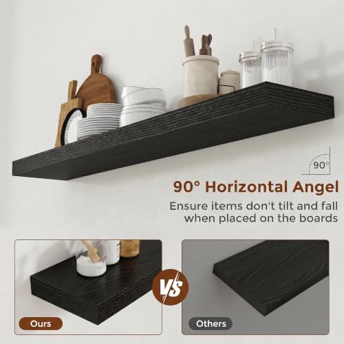 51 Inch Floating Shelves for Wall 8 Inch Deep Black Shelves Set of 2
