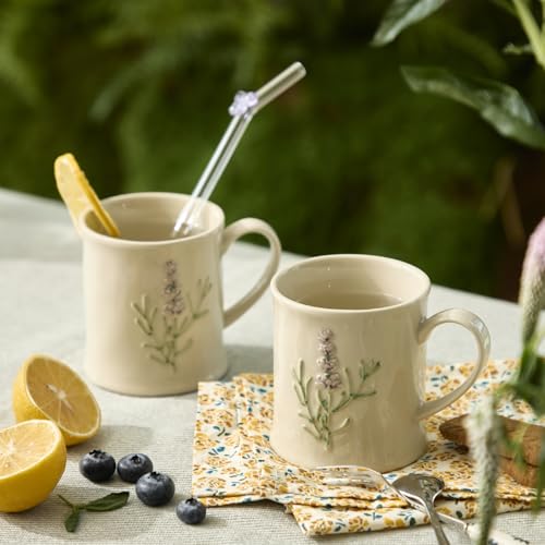 Artisanal Handcrafted Ceramic Mug with Sage Botanical Design