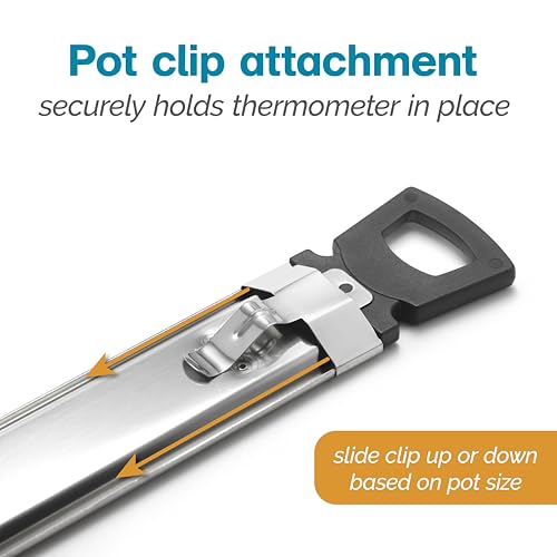 Candy/Jelly/Deep Fry Thermometer, Stainless Steel, with Adjustable Sliding Pot Clip Attachment and Quick Reference Temperature Guide