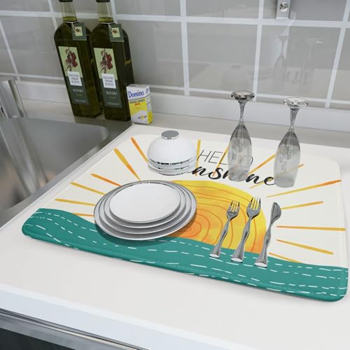 Summer Seaside Sunset over Sea Dish Drying Mat for Kitchen Counter