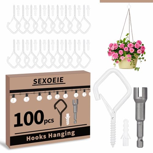 100 PCS White Eye Screw Hooks for Hanging Heavy Duty with Safety Buckle.Metal Ceiling Hooks for Hanging Plants Cup Wind Chime Bird Feeders Patio Lights At Indoor&Outdoor (100 Count)