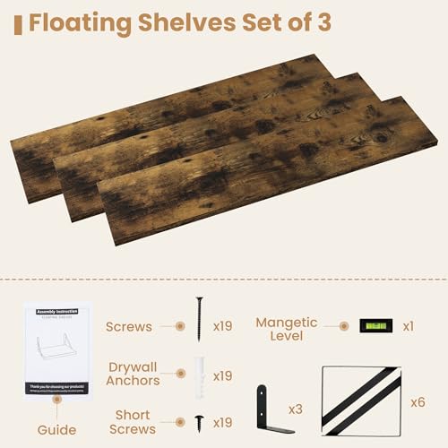 Floating Book Shelves for Wall (3 Count)