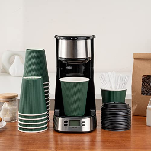 Ripple Wall Coffee Cups 25 Count 12 Ounce Insulated Forest Green Paper Cups