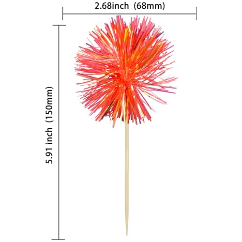 30Pcs Foil Firework Cupcake Toppers Sparkle Tinsel Cake Toppers Tinsel Drink Cake Decoration Cocktail Picks for Birthday Wedding Graduation Party Supplies Dark Orange (30 Count)