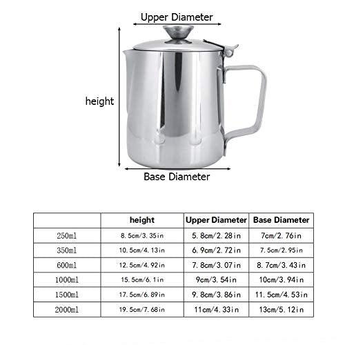 Stainless Steel Coffee Cup Mug Milk Frothing Pitcher Jug with Lid for Latte Coffee Art for Office Kitchen with handle