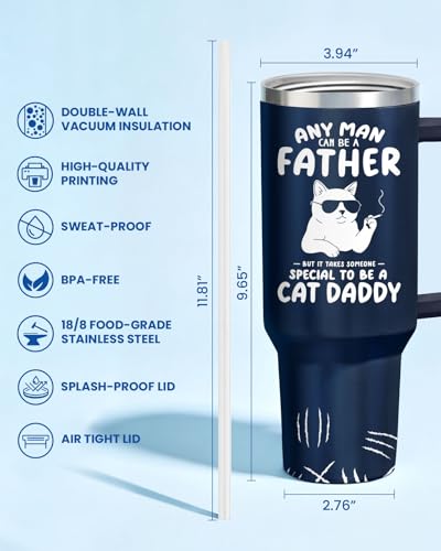 Cat Dad Club Funny 40 oz Tumbler with Handle