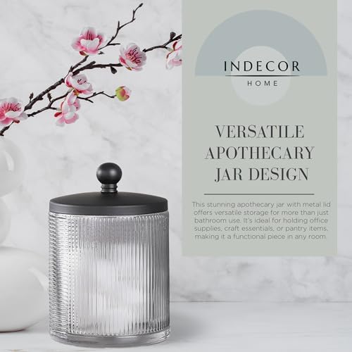 Gray Colored Tranlucent Apothecary Ribbed Geo Etched Glass Jar W