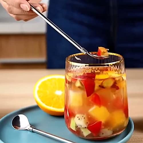 Reusable Stainless Steel Long Handle Straws Spoon