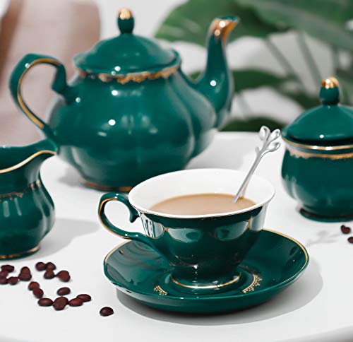 Tea Set 22 Piece Porcelain Ceramic Coffee Tea Sets Cups Saucer Service for 6 Teapot Sugar Bowl Creamer Pitcher and Teaspoons Porcelain Tea Set (22 Count)
