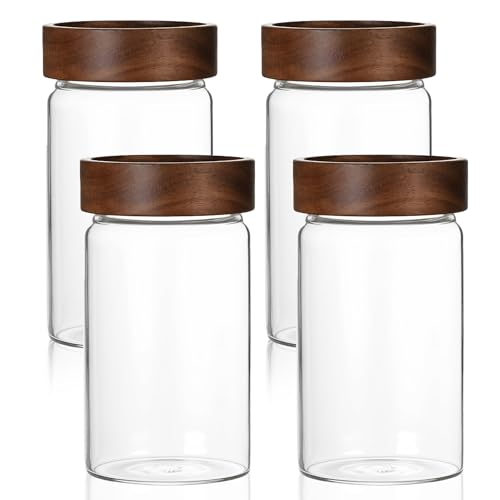 26 oz 850 ml Clear Glass Storage Canister with Airtight Wooden Lid (4 Count)