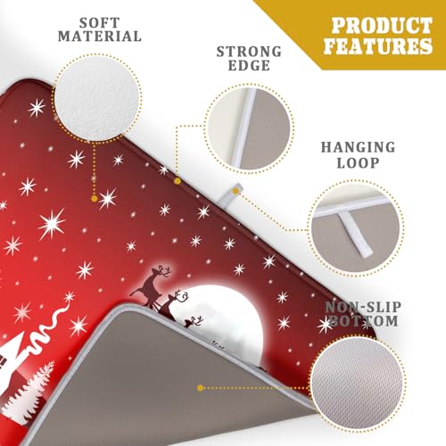 Christmas Reindeer Moon Star Red Dish Drying Mat for Kitchen Counter
