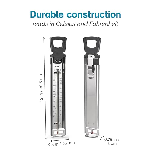 Candy/Jelly/Deep Fry Thermometer, Stainless Steel, with Adjustable Sliding Pot Clip Attachment and Quick Reference Temperature Guide