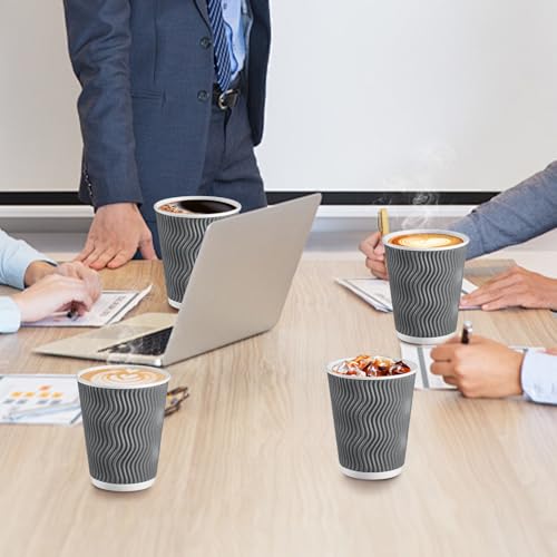 120 Pack 10 oz Coffee Cups Disposable Insulated Paper Cup Gray (120 Count)