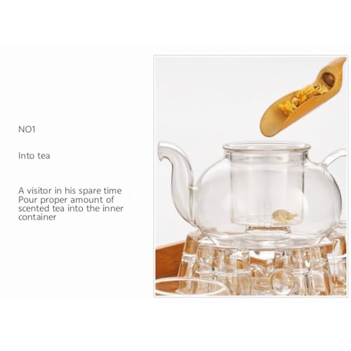 Glass Teapot with Infuser Clear Glass Tea Kettle with 6 Teacups and teapot warmer