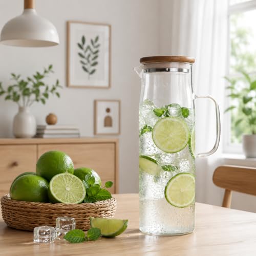 Glass Pitcher with Lid Glass Water Carafe with Handle