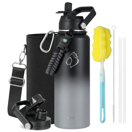 40 oz Insulated Water Bottle with Paracord Handle & Straw Spout Lids
