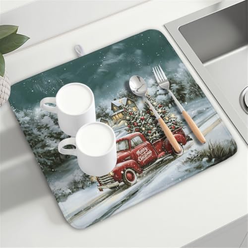 Merry Christmas Decorations Dish Drying Mat 16x18 Inch