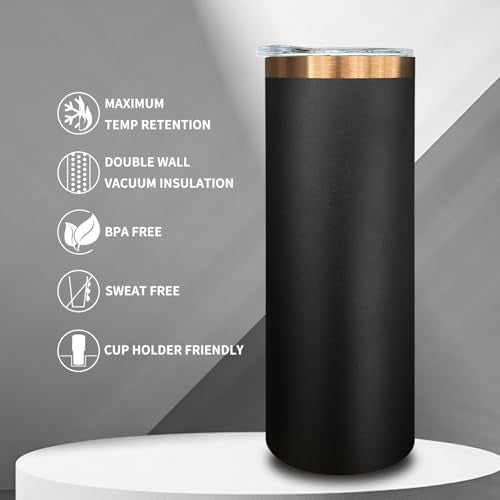 20 oz Skinny Tumblers Bulk with Lids and Straws Black (8 Count)
