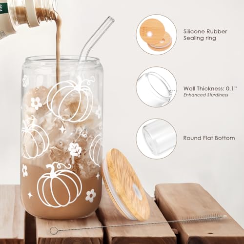 Pumpkin 16oz Can Glass Tumbler with Acrylic Lid & Straw