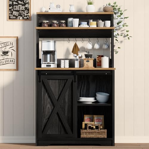 Farmhouse Coffee Bar with 3 Tier Storage Hutch