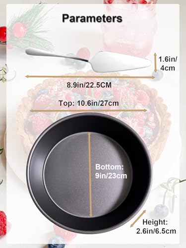 10×2.6 Inch Deep Pie Pan with Cake Server for Pie Tart Quiche Baking. Round Cake Pan with Non