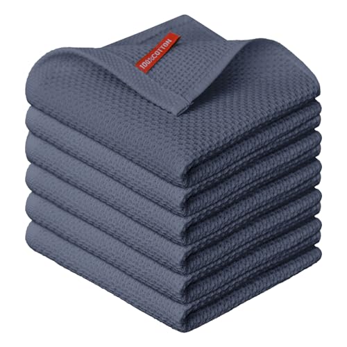 100% Cotton Dark Grey Waffle Weave Kitchen Dish Cloths (6 Count)