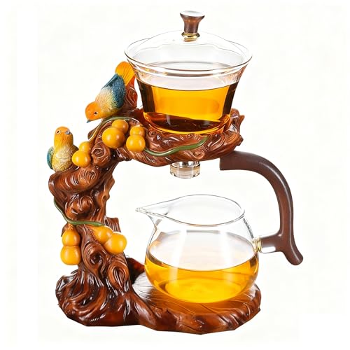 Lazy Kungfu Glass Tea Set Heat Resistant Semi Automatic Drip Rotating with Infuser Magnetic Teapot Set for Gongfu Tea Making Ideal